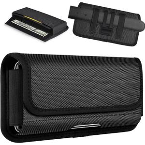 ykooe Rugged Nylon Holster Compatible with iPhone 16 15 14 13 12 & Pro Models, Galaxy S25, S24, S23, S22 Cell Phone Belt Holder for Men, Black - L