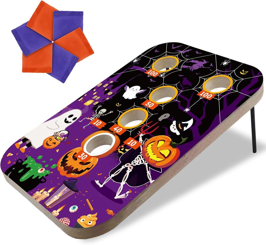 Hiboom Large Halloween Bean Bag Toss Game (Includes 6 Bags, Purple Orange) Halloween Party Favor for Adults, Beach Yard Outdoor Activities, Family Party Supplies, Home Backyard Game(Ghost)