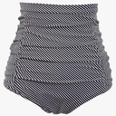 COCOPEAR Women's Ruched High Waisted Bikini Bottom Retro Vintage Swim Short Tankinis Floral 55, Medium, Black Stripe 