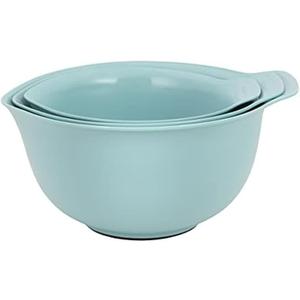 KitchenAid Universal Nesting Plastic Mixing Bowls with Non Slip Base and Pour Spout, Dishwasher Safe, Set Of 3, 2.5 quart, 3.5 quart and 4.5 quart, Aqua Sky