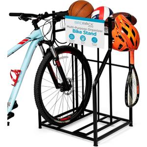 BIRDROCK HOME Bike Rack Garage Storage Floor Stand - Freestanding Organizer for Outdoor Yard - Upright Wall Mount for Scooters, Rakes, Motorcycles, Hoverboards, Gloves - Holds 2 Bicycle - Black