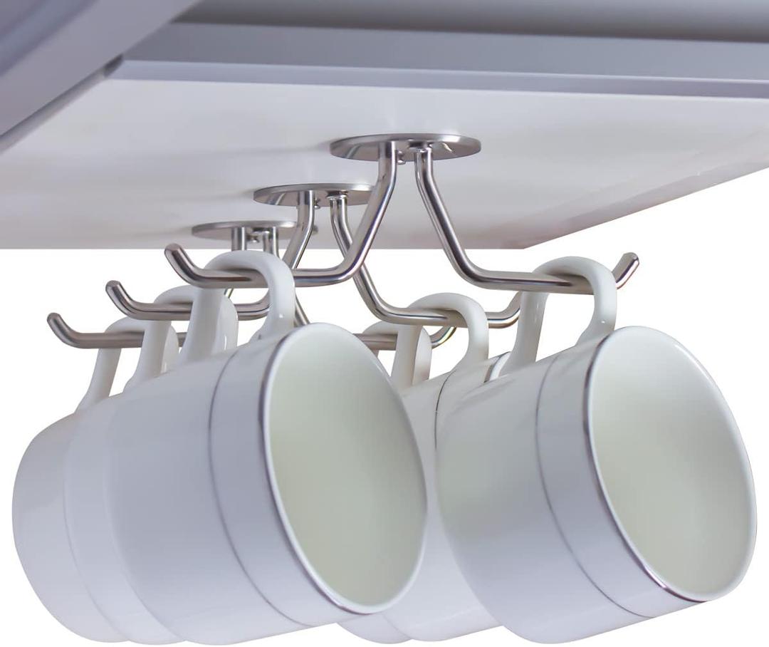 simpletome Mug Hooks Under Cabinet Coffee Cup Organizer Ceiling Storage Hanger for Office Cafe Bar Kitchen Utensils (3Pack, SUS304 Stainless Steel)
