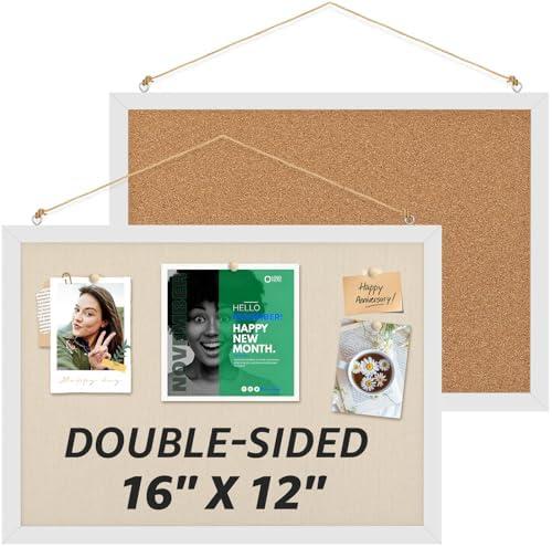 MaxGear 2 Pack Double-Sided Cork & Linen Boards, 16" x 12" Bulletin Board with White Frame, CorkBoards for Wall, Vision Board for Girls Room, Office, Bedroom, Kids Room, Classroom