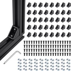 40 Sets Black 2020 Series Aluminum Extrusion Corner Bracket Kit, Includes 20pcs Right Angle Connectors, 40pcs M5 T Slot Nuts and Screws for 20 Series V-Slot Aluminum Profile Accessories