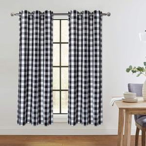 CAROMIO Black and White Buffalo Plaid Textured Grommet Window Curtain Panels for Kitchen Living Room Bedroom Farmhouse Window Treatment Drapes, 37 x 54 Inch, 2 Panels