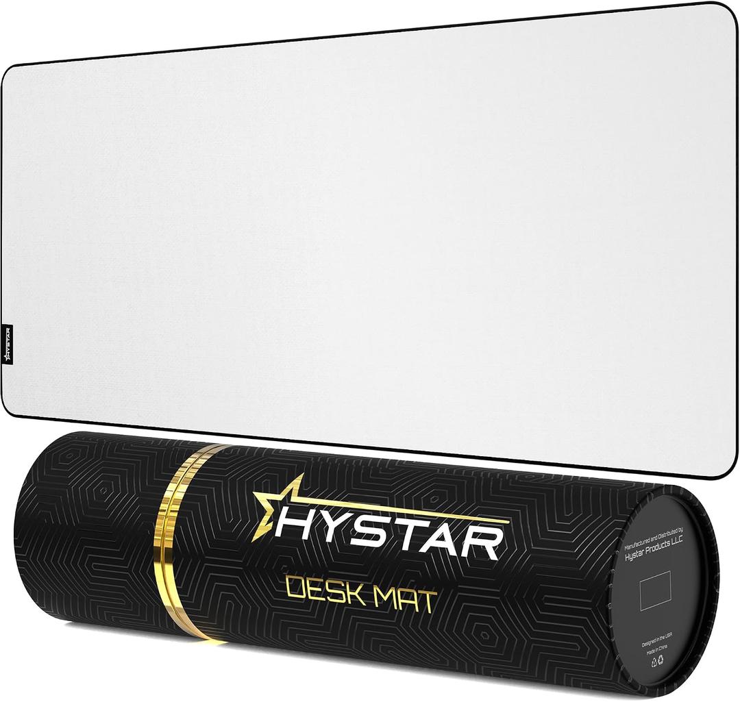 Hystar® Extended Gaming Mouse Pad | XXXL 45" x 20" | 5mm Thick, Waterproof Surface, Smooth Polyester Fabric, and Natural Rubber Base | Classic White, 45L x 20W inches