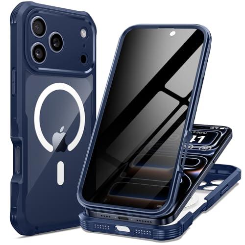 seacosmo for iPhone 17 Pro Max Case, Full Body Bumper with Built-in Tempered Glass Privacy Screen Protector and Camera Lens Protection, Compatible with MagSafe, Shockproof Phone Case, 6.9", Deep Blue