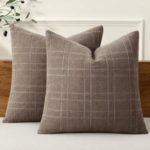MIULEE Decorative Linen Check Throw Pillow Covers Neutral Farmhouse Vintage Pillow Covers 20x20 Set of 2 Boho Modern Winter Home Decor for Sofa Couch Bedroom Cushion Taupe