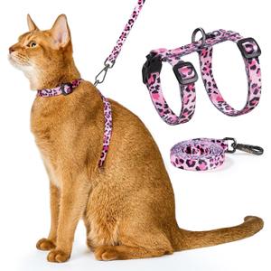 Cat Harness and Leash Set - Escape Proof Adjustable Cat Harness, Comfortable Soft Lightweight, Use Safe & Easy, Walking Travel Kitten Harness for Small Medium Large Cats (Pink)