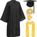 Unisex Adult Matte Graduation Cap and Gown Set with Honor Cord Gold Stoles for College School Bachelor Graduates (Black)