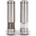 Latent Epicure Electric Salt & Pepper Grinder Set – Battery Operated Stainless-Steel Mills & Shakers with Light, Adjustable Ceramic Grinders & Acrylic Rest Tray