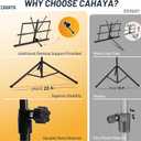 CAHAYA Portable Sheet Music Stand: Dual Use Desktop Book Holder Folding Lightweight Extra Stable Reinforced with Carrying Bag and Clip for Students Musicians Height Adjustable up to 54.3" CMS0204