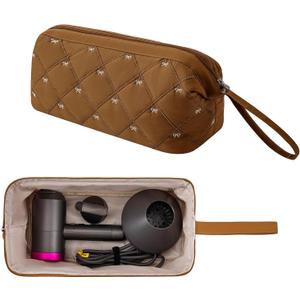 GISMTR Large Quilted Hair Tools Travel Bag for Hair Dryer Aesthetic Cute Dustproof Travel Organizer Flat Curling Iron Travel Organizer (Brown)