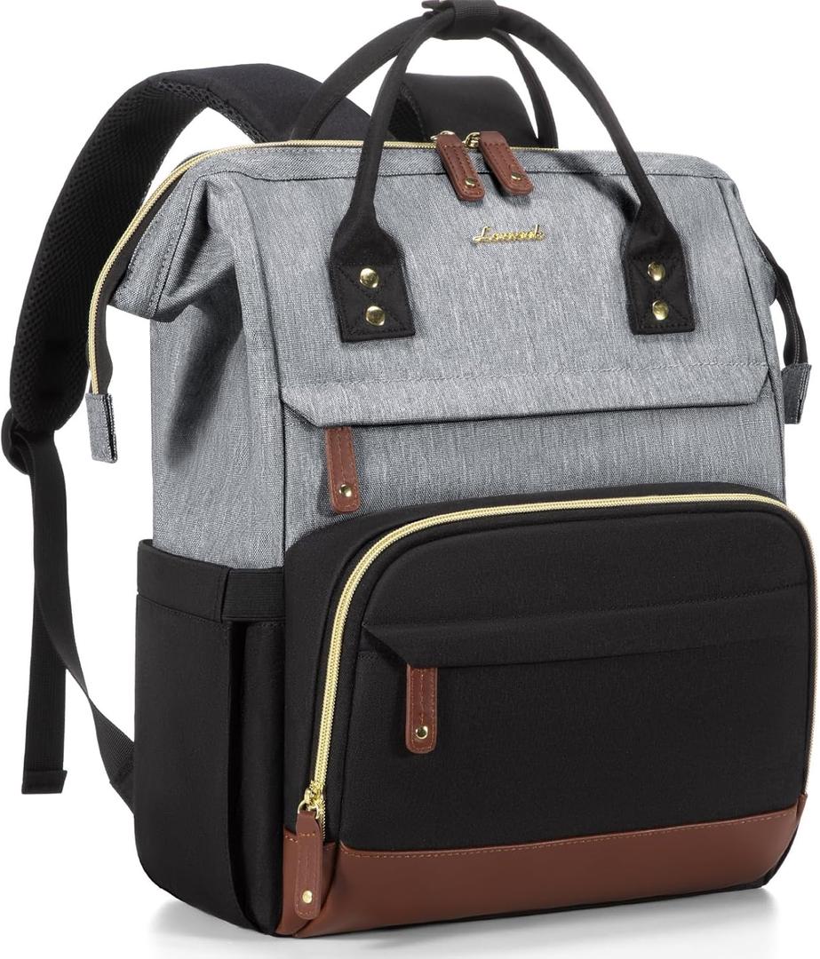LOVEVOOK Laptop Backpack for Women, 17 Inch Work Business Backpacks Purse With Large Capacity, Waterproof Nurse Bag College Bookbag for School, Waterproof Casual Daypack for Travel (Black-grey-brown)