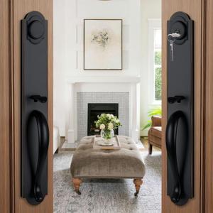 Front Double Door Handleset for Exterior Front Door Aged Bronze Finish (Keyed Entry Handle and Dummy Handleset Set),MDHST201810B-knob-SET