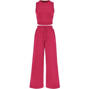 PRETTYGARDEN 2 Piece Sets for Women 2025 Summer Sleeveless Tank Ribbed Travel Beach Vacation Spring Lounge Wear Outfits (Small, Rose Red)
