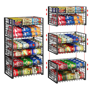 3-Pack Stackable Can Rack Organizer, Adjustable Can Holder for Pantry | 2-Tier Rolling Can Dispenser Holds Up to 90 Cans, Canned Food Storage Organizer for Kitchen Cabinet, Black