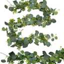 PlumPine 2 Pack 5.9ft Artificial Eucalyptus Garland with Baby Breath Faux Realistic Silver Dollar Eucalyptus Leaves Greenery Garland Vines for Wedding Centerpiece Table Runner Mantle Decor