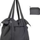 Ultra Light Packable Tote Bag Nylon for Travel, Lightweight Polyester Foldable Totes with Zipper, 25L Collapsible Compact Dark Grey, Gifts for Christmas