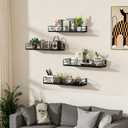 Floating Shelves for Wall, 4 Sets Rustic Wall Mounted Shelves with Metal Frame, Hanging Storage Shelf Set for Bedroom, Living Room, Bathroom, Kitchen, Home Decor, Black
