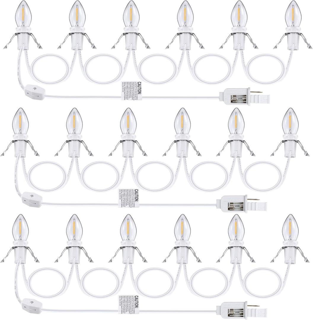 Meonum 3 Pack Accessory Cord with 6 LED Bulbs, 11.5 ft Christmas Village Light with ON/Off Switch Plugs and Spare Fuse for Halloween Pumpkin Crafts Decor
