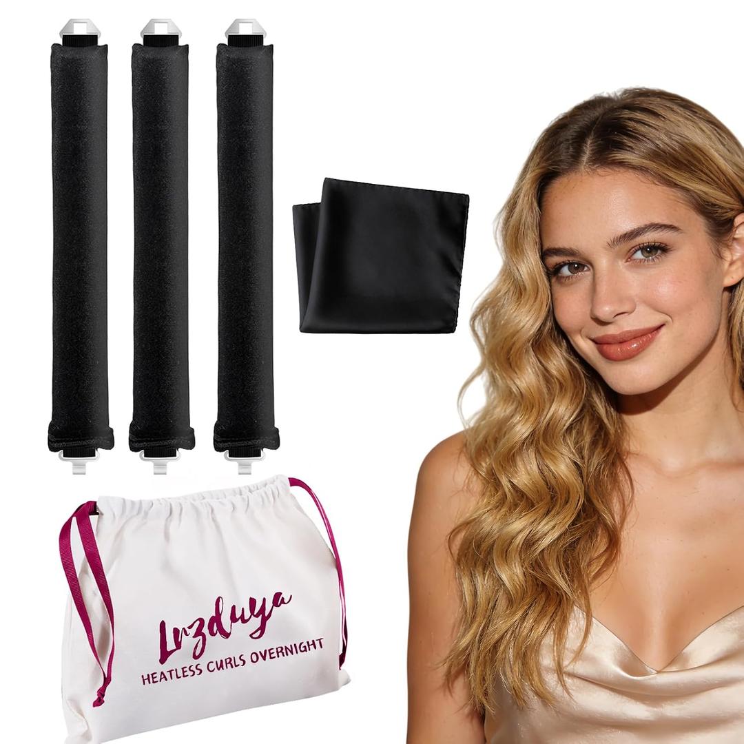 Heatless Curls Overnight Rods Heatless Hair Curler Hair Curlers To Sleep In Heatless Curls Blowout Rods Heatless Curling Rods With Luxury Cloth Bag Scarf For All Hair Types (black, 3Rods)