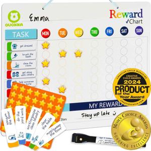 QUOKKA Reward Chart for Kids - Magnetic Behavior Chore Chart for Kids at Home - Dry and Erase Routine and Responsibility - Use 84 Magnets & 102 Stars - from Toddlers to Teens - Extended Version