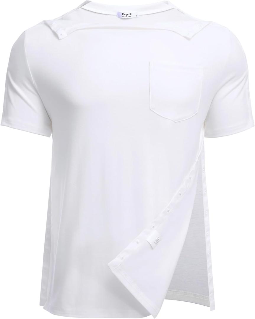 Deyeek Post Shoulder Surgery Shirts Tear Away Snap Button Dialysis Clothes Broken Arm Recovery Gifts Hospital Gowns for Men M/L