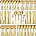 65 Piece Gold Silverware Set with Serving Utensils, Stainless Steel Flatware Set for 12 Food Grade Cutlery Utensil Set Include Knife Fork Spoon Mirror Polished Dishwasher Safe