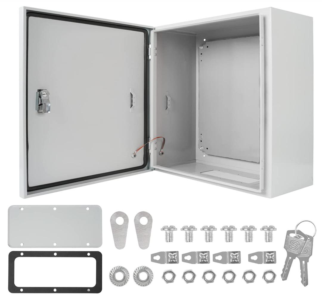 Cold Rolled Steel Electrical Box 16'' x 16'' x 8'' Indoor/Outdoor Thick Electrical Enclosure Box with Mounting Plate IP66 Weatherproof Anti-Rust and Anti-Corrosion (16'' x 16'' x 8'')