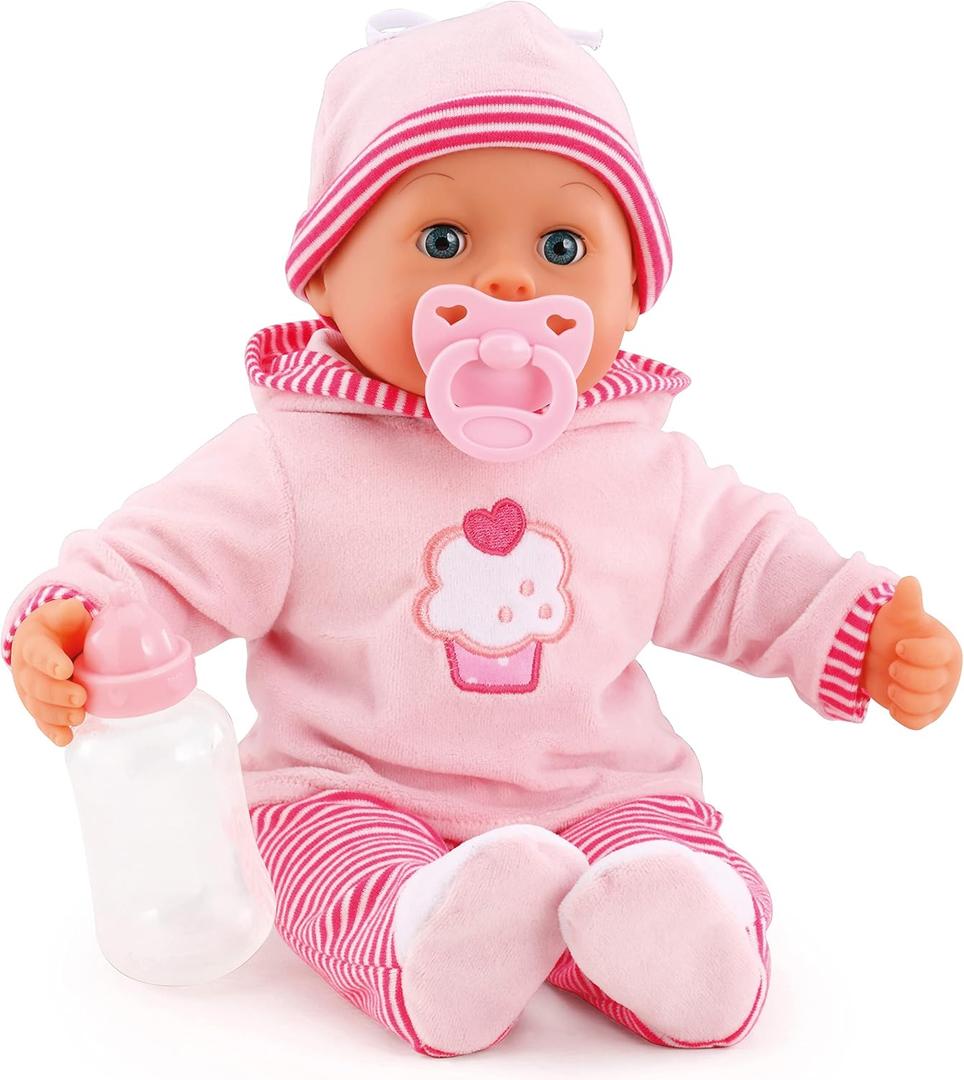 First Words Baby: Pink Cupcake 24 Sounds 15" Doll - Pacifier & Bottle, Sleeping Eyes, Press Tummy for Sounds, Ages 3+
