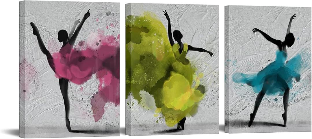 Apicoture Ballet Dance Canvas Wall Art - Abstract Watercolor Ballerina Dancer Painting Canvas Prints Wall Decor for Girl Room Dancing Room Decoration 12x16inchx3pcs