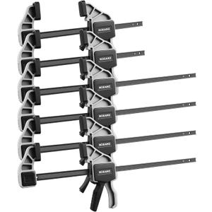 Bar Clamps for Woodworking,6-Pack Wood Clamps 12(4)&6(2) Light Duty One-Handed Quick Grip/Spreader Woodworking Clamp 150LBS Load Limit with Quick Change Button(Grey)