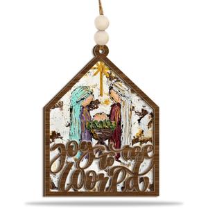 2 x Nativity Christmas Ornament 2025  Joy to The World Wooden Holiday Decoration with Holy Family & Star of Bethlehem Ornament  Rustic Christian Christmas Tree Ornament & Faith Gift