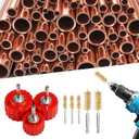 9pcs Copper Pipe Cleaner Set for Power Drill, 3pcs 1/2" 3/4" 1" Tube Cleaning Brushes & 6pcs Brass Wire Bore Brushes Metal Pipe Cleaner for Drill Copper Tubes and Fittings for Soldering
