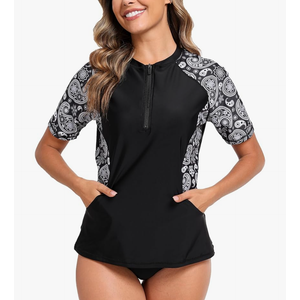 Halcurt Women's Short Sleeve Rash Guard Swimsuit Top Swim Shirt Only Swim Tee UPF50+ Quick Dry Swimsuit, Size XL