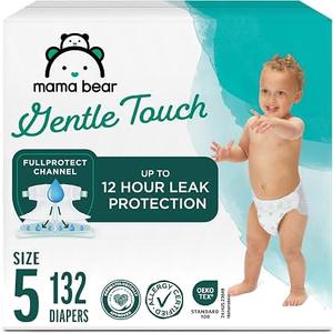 Amazon Brand - Mama Bear Gentle Touch Baby Diapers, Size 5, 27+ lb, Leak Protection, 12 Hours Protection, Wetness Indicator, Hypoallergenic, 132 Count (4 packs of 33)