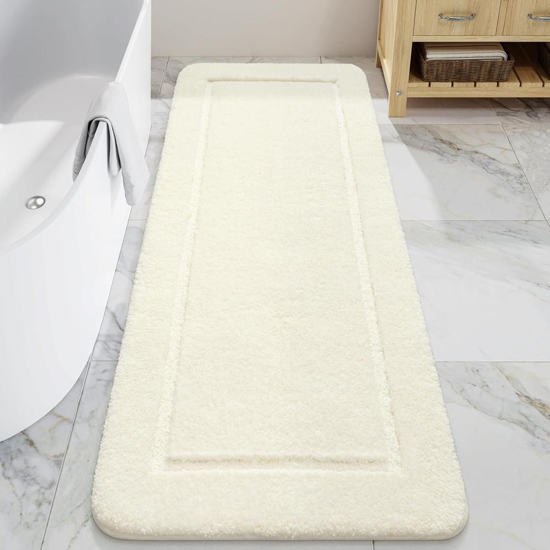 LOCHAS Bathroom Rugs, 24" x 70" Long Bath Rug, Non Slip Washable Bathroom Runner Rug Soft Thick Absorbent Bath Mat for Shower, Shaggy Plush Luxury Large Bath Rug, Cream White