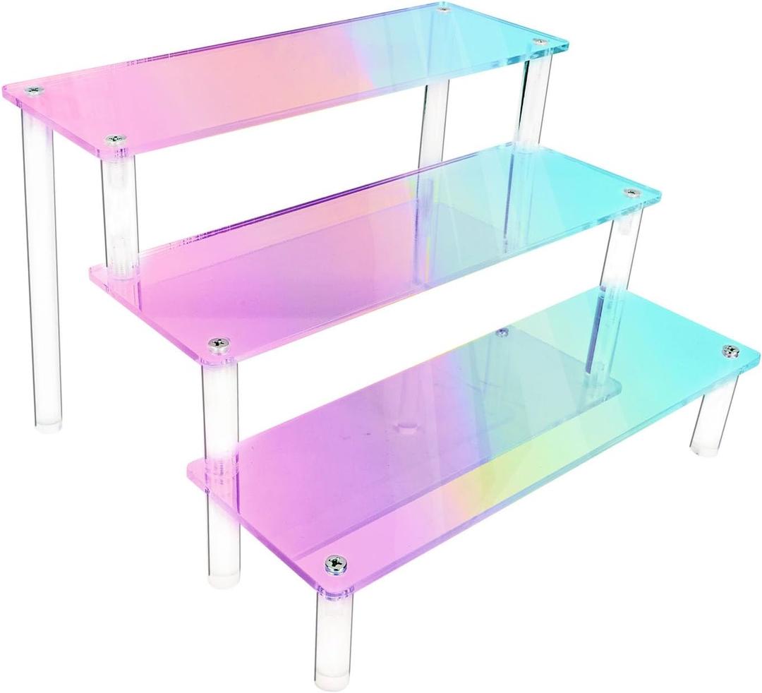 Acrylic Display Stand, 3 Tier Iridescent Display Risers for Funko POP Figures, 9" Cupcakes Stand, Perfume Organizer, Riser for Display, Dessert Stand, Ornament Display Stand