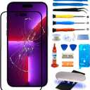 Screen Replacement for iPhone 14 Pro Max, 6.7 Inch Front Outer Lens Glass Screen Replacement Repair Kit - Incl Waterpoof Frame Adhesive and Tool Kit(No Digitizer,No LCD)