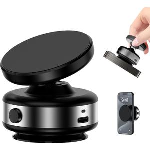 360 Rotatable Car Magnetic Phone Holder,Electric Vacuum Car Mount,Suction Cup Phone Mount Suitable for Flat Surfaces,Compatible with Magsafe iPhone, Silver