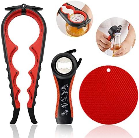 Jar Opener for Weak Hands, Seniors with Arthritis, 5 in 1 Multi Function Bottle Opener Lid Opener For Arthritic Hands with Non Slip Rubber Jar opener Gripper Pad