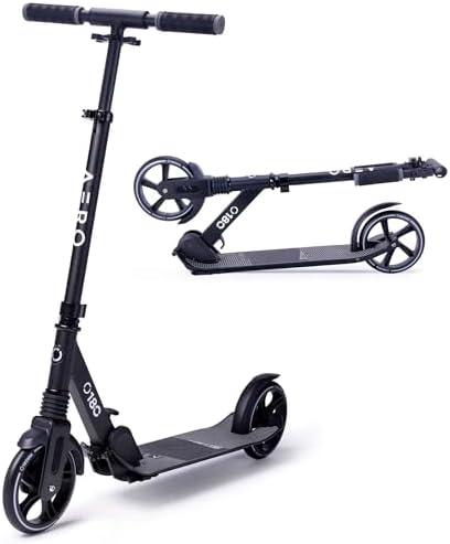 Aero Big Wheel Scooters for Kids Ages 8-12, Teens and Adults. Manual Kick Scooter for Boys and Girls, with Hand Brake, Rubber Mat, Shock Absorption, Foldable and Height Adjustable