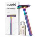 ZOMCHI Double Edge Safety Razor with 5 Safety Razor Blades, Women & Mens Safety Shaving Razor, Reusable Razor, Plastic Free  Rainbow (1 Count (Pack of 1))