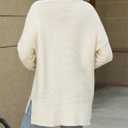 VIMPUNEC Women's Fall Casual Knit Sweaters Oversized Long Sleeve Pullover Top Cozy Chunky Split Hem Jumper (Beige, L)