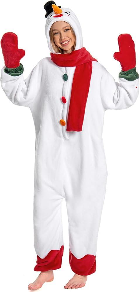 OLAOLA Unisex Adult Christmas Costume, Plush Santa Onesie Reindeer Gingerbread Snowman One-Piece Cosplay Pajamas