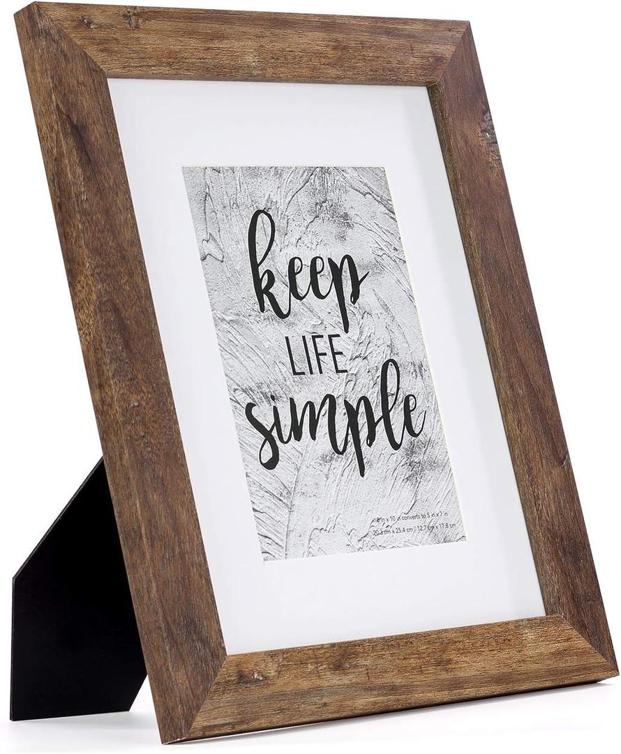kennethan 8x10 Picture Frame Rotten Brown, Wooden Frame with white mat, For Tabletop and Wall Mounting Display for Home, Office,Gallery,Holiday with Photos, Posters