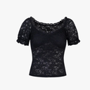 Women Floral Embroidered Lace Crop Tops Sheer Mesh Undershirt Off Shoulder Tube Layering Shirts Slim fit Size S