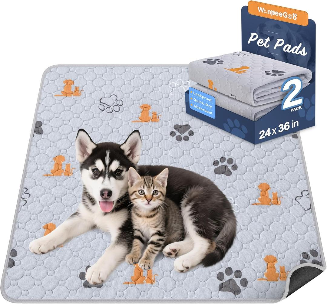 WanpeeGoo Washable Pee Pads for Dogs, 2 Pack Absorbent Reusable Training Dog Pads Pet Puppy Pads, Non-Slip Potty Pads for Whelping, Playpen, Crate, Bed, Orange, 24"x36"