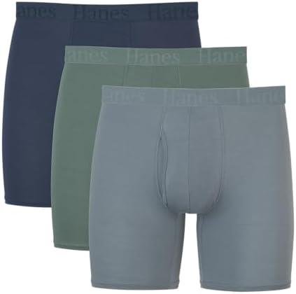 Hanes Originals Supersoft Boxer Briefs, Viscose from Bamboo Men's Underwear, Solids & Prints, 6 Pcs Size S